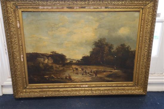 Sidney Richard Percy (1822-1886) Landscape with timber cart crossing a stream 25.5 x 37.5in.